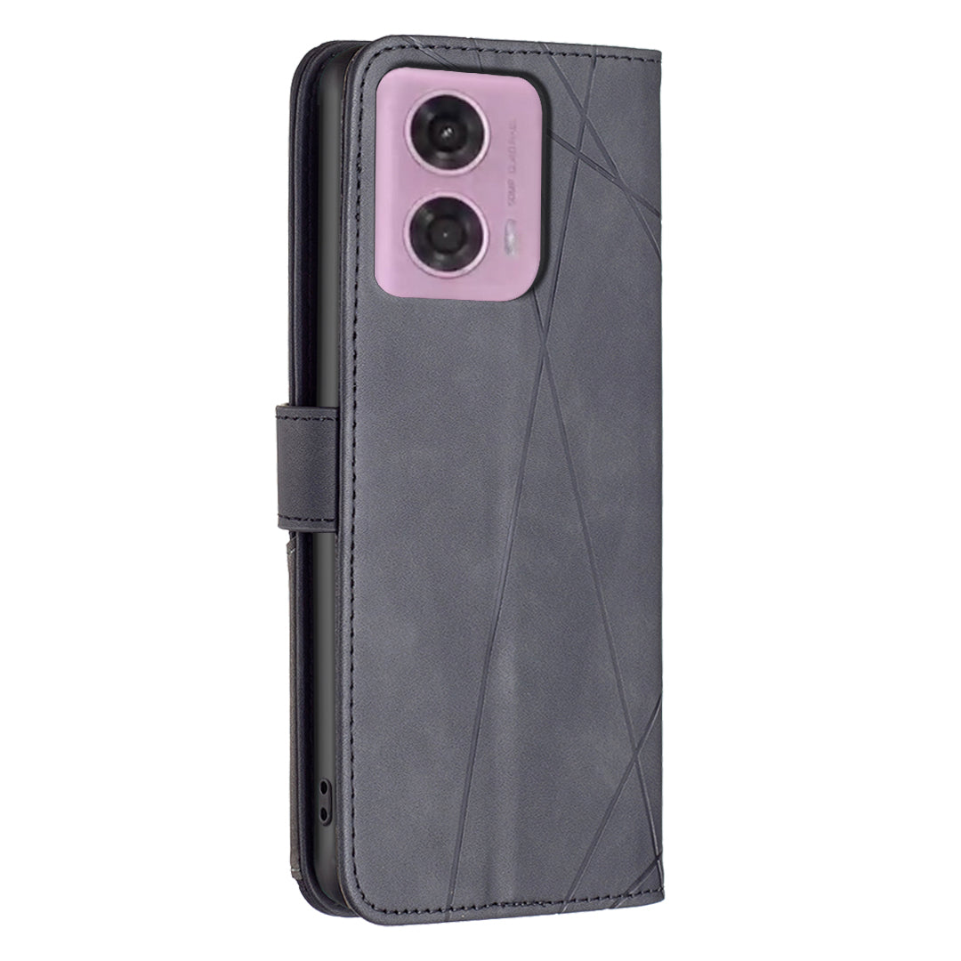 BINFEN COLOR BF05 For Motorola Moto G24 4G / G04 4G Leather Wallet Case Imprinted Geometric Line - Black BINFEN COLOR BF05 For Motorola Moto G24 4G / G04 4G Leather Wallet Case Imprinted Geometric Line - Black